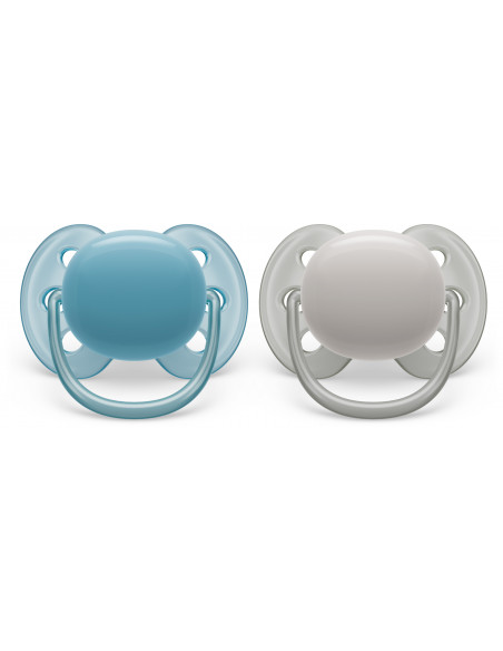 Set 2 suzete Ultra Soft albastru/gri 6–18 luni, Philips Avent