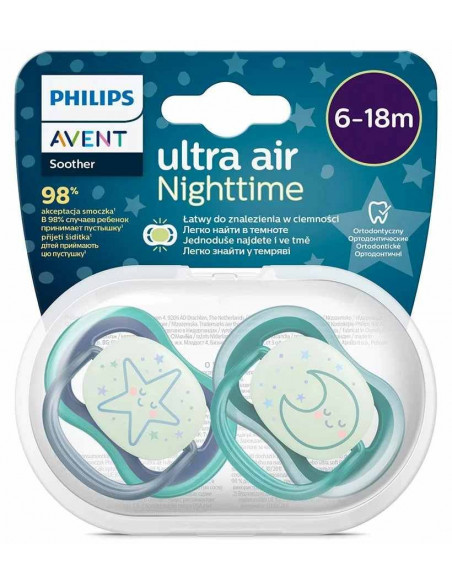Set 2 suzete ultra air verde/albastru, 6-18 luni, Philips Avent