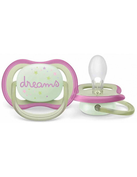 Set 2 suzete ultra air roz fosforescent, 0-6 luni, Philips Avent