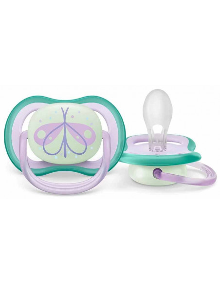 Set 2 suzete ultra air roz fosforescent, 0-6 luni, Philips Avent