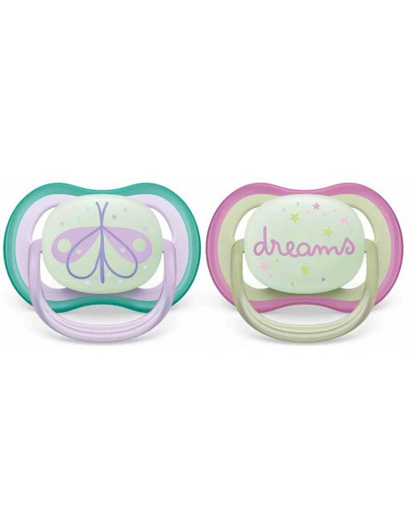 Set 2 suzete ultra air roz fosforescent, 0-6 luni, Philips Avent