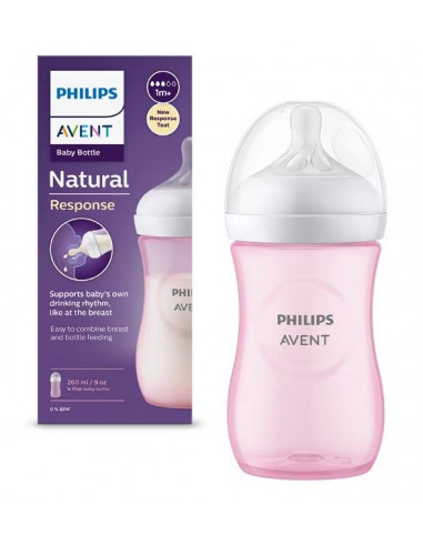 Biberon natural roz, 1 luna+, 260ml, Philips Avent
