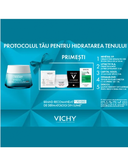Vichy Pachet Mineral 89 crema intens hidratanta 100H pentru tenul uscat, 50 ml, LAB. PIERRE FABRE FRANTA