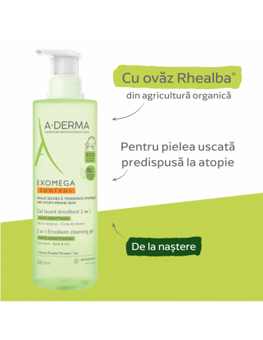 A-Derma Exomega control gel spumant 2 in 1, 500...
