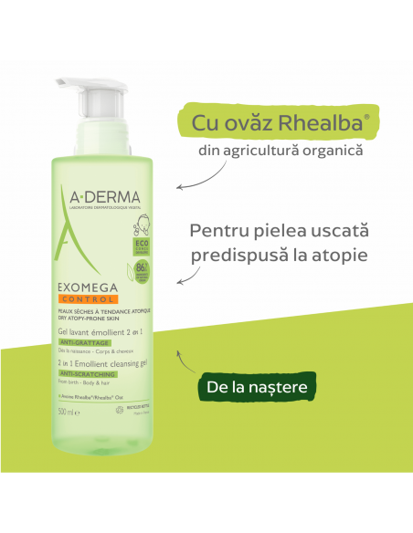 A-Derma Exomega control gel spumant 2 in 1, 500 ml, LAB. PIERRE FABRE FRANTA