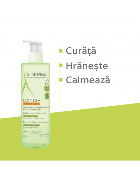 A-Derma Exomega control gel spumant 2 in 1, 500 ml, LAB. PIERRE FABRE FRANTA