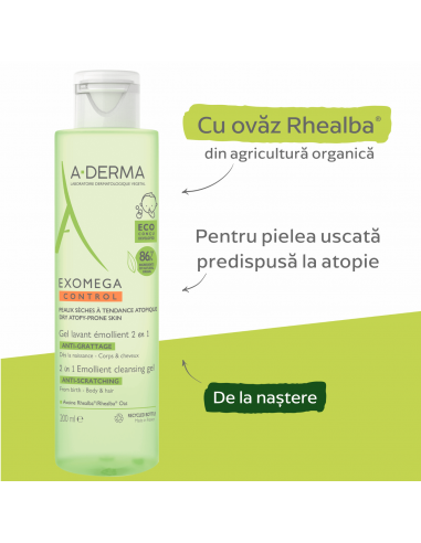 A-Derma Gel spumant 2in1 Exomag control, 200...