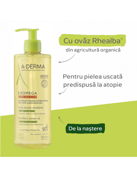A-Derma Ulei de dus Exomega control, 500 ml, LAB. PIERRE FABRE FRANTA