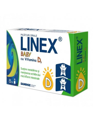 Linex Baby cu Vitamina D3 picături orale, 8 ml, Sandoz