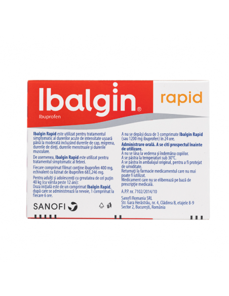 Ibalgin Rapid 400mg x12cpr filmate, Sanofi Romania S.R.L. - Romania