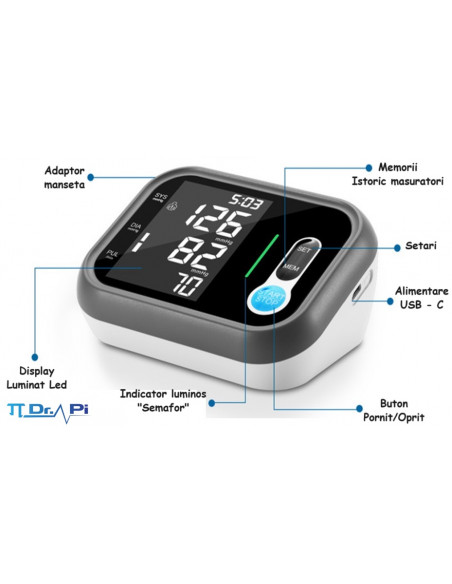 Tensiometru automat de brat cu adaptor RJA00, Dr. Pi
