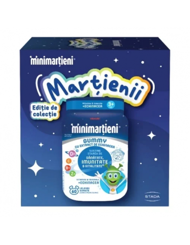 Minimartieni gummy cu echinacea, 60 jeleuri + breloc cadou, Walmark