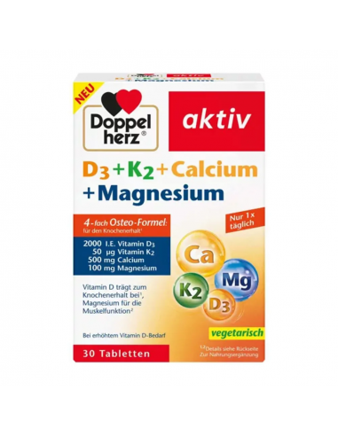 Aktiv D3+K2+Ca+Mg, 30 comprimate, Queisser Pharma