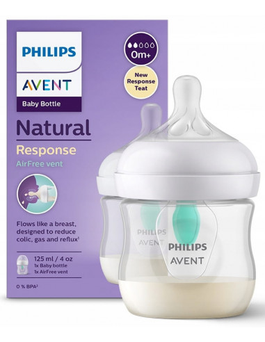 Biberon Natural Response cu dispozitiv anticolici AirFree, +0 luni, 125 ml, SCY670/01, Philips Avent