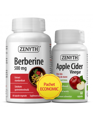 Pachet Berberina 500 mg, 60 capsule + Otet din cidru de mere, 60 capsule, Zenyth