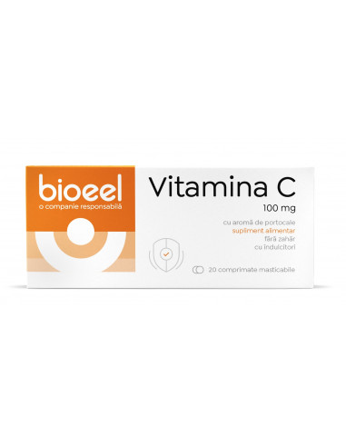 Vitamina C 100mg cu aroma de portocale, 20 comprimate, Bioeel