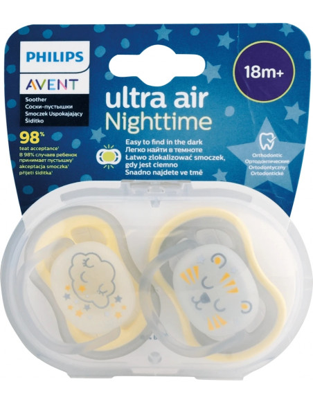 Suzete ultra air cu buton fosforescent Philips Avent, +18 luni, 2 bucati, SCF376/01, Philips