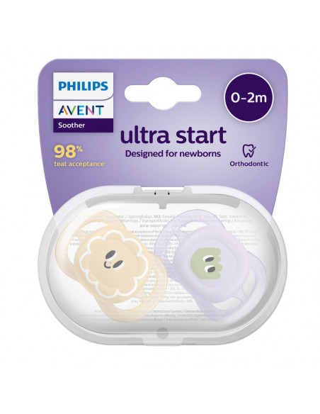 Suzete Ultra Start de noapte Philips Avent, 0-2 luni, 2 bucati,  SCF075/08, Philips