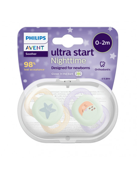 Suzete Ultra Start de noapte Philips Avent, 0-2 luni, SCF075/07, Philips