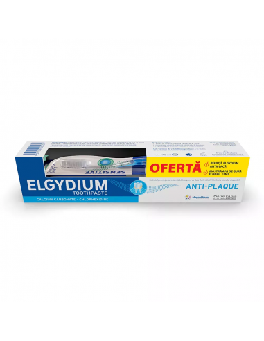 Pachet Elgydium Pasta de Dinti Antiplaca, 75ml + Periuta + Eludril Apa, 15ml, Lab. Pierre Fabre
