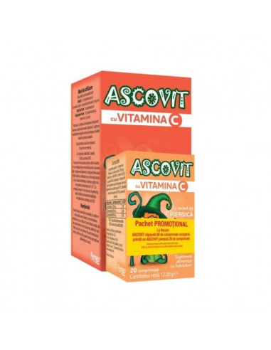 Pachet Ascovit Vitamina C Căpșuni 100 mg 60 cpr + Piersică 100 mg 20 cpr, Perrigo