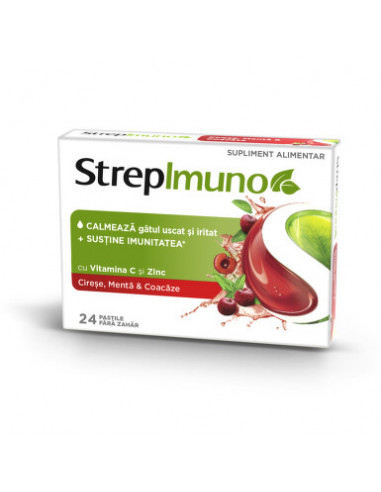 StrepImuno – Cireșe, Mentă & Coacăze, 24 comprimate de supt – Reckitt Benckiser