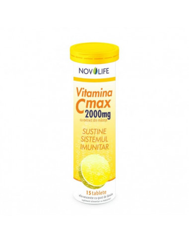 Vitamina C efervescentă Max 2000 cu extract de măceșe – 15 tablete