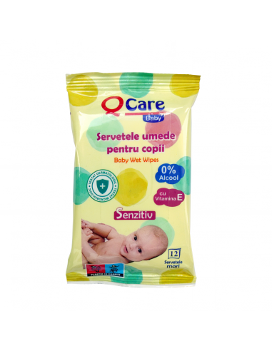 QCare șervețele umede copii – Senzitiv, 12 bucăți