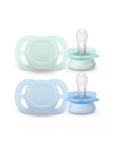 Philips Avent Ultra Start suzete ortodontice 0–2 luni, 2 bucăți – albastru & verde