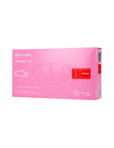 MERCATOR Medical Nitrylex Pink nitrile gloves, fără pulbere, roz, mărimea L (100 buc.)