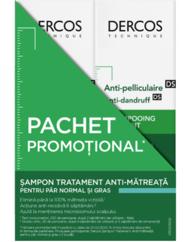 Vichy Dercos Bi-Pack – șampon anti-mătreață, păr normal-gras, 2 × 200 ml