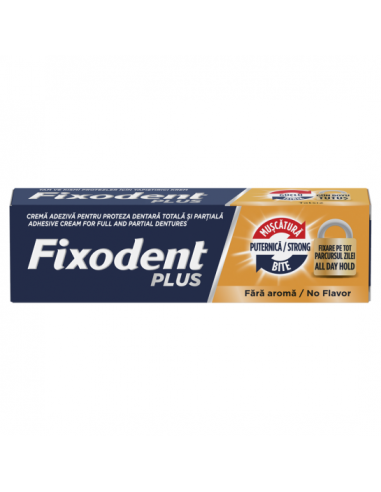 Fixodent Plus Strong Bite (Pro Plus Strong Hold) – cremă adezivă pentru proteze dentare, 40 g