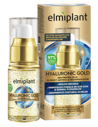 Elmiplant Hyaluronic Gold – Ser pentru conturul ochilor, antirid & redensificator, 15 ml