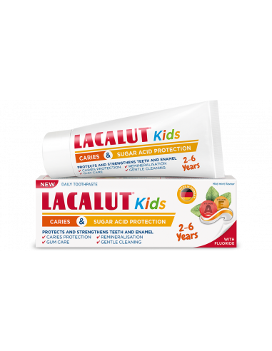 Lacalut Kids – Protecție anti-carii & acizi zaharoși (2–6 ani), 55 ml