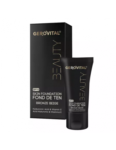Gerovital Beauty – Fond de Ten cu Acid Hialuronic și Vitamina E SPF 10, nuanță Bronze Beige, 30 ml