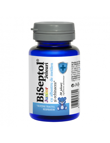 BiSeptol Junior – jeleuri cu albastru de metilen & echinacea, 20 bucăți