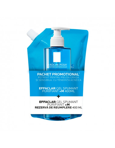Gel Spumant Purifiant +M 400 ml + Rezervă 400 ml – La Roche-Posay Effaclar