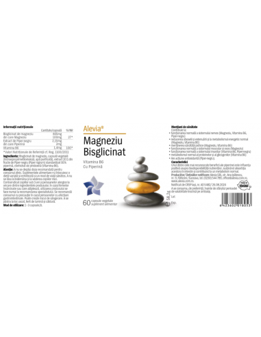 Magneziu bisglicinat + Vitamina B6 & Piperină – 60 capsule vegetale
