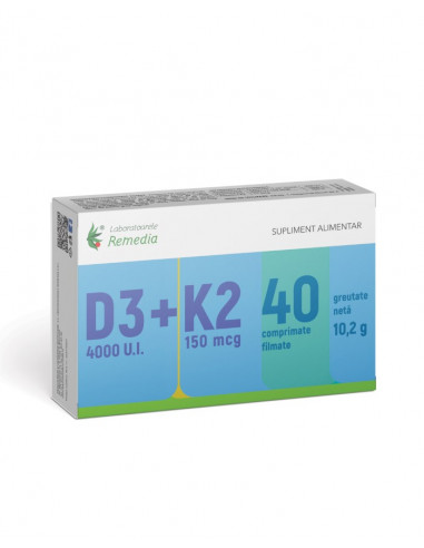 Vitamina D3 4000 UI + Vitamina K2 150 mcg – 40 comprimate filmate