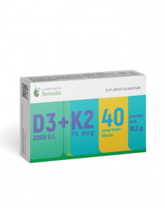 Vitamina D3 2000 UI + Vitamina K2 75 mcg – 40 comprimate...