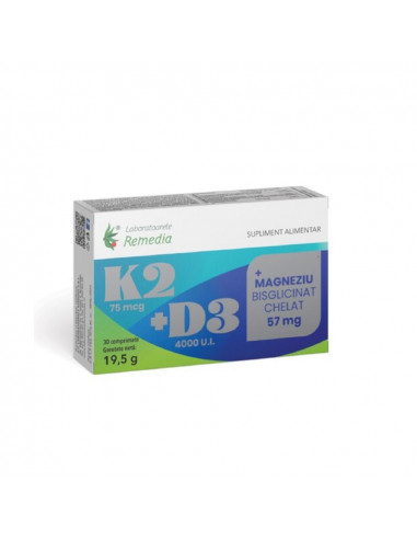K2 + D3 + Magneziu bisglicinat chelat – 30 comprimate