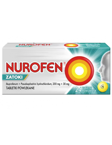 Nurofen Zatoki – RĂCEALĂ ȘI GRIPĂ 24 tablete powlekane (200 mg ibuprofen + 30 mg pseudoefedryna)