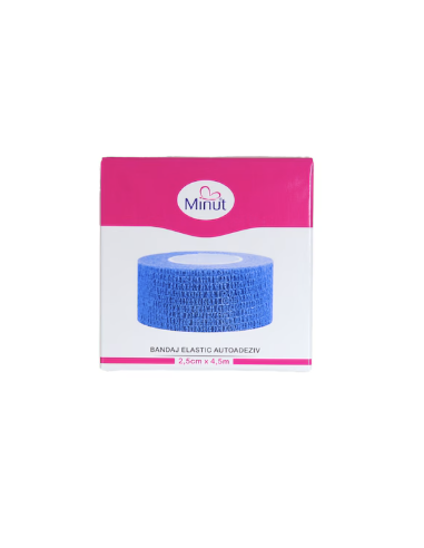 Bandaj elastic autoadeziv Minut – 2,5 cm × 4,5 m albastru