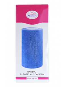 Bandaj elastic autoadeziv Minut – 15 cm × 4,5 m albastru