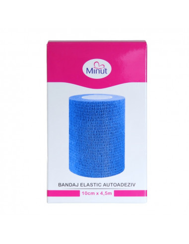 Bandaj elastic autoadeziv Minut – 10 cm × 4,5 m (albastru)