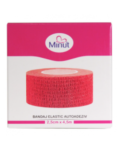 Bandaj elastic autoadeziv Minut – 2,5 cm × 4,5 m (roșu)