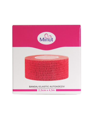 Bandaj elastic autoadeziv Minut – 2,5 cm × 4,5 m (roșu)
