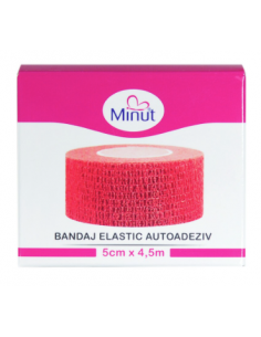Bandaj elastic autoadeziv Minut – roșu, 5 cm × 4,5 m