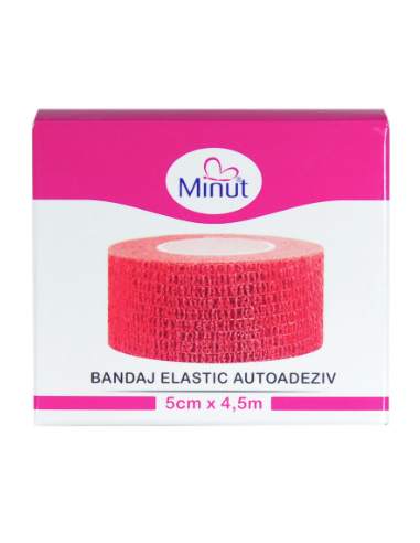 Bandaj elastic autoadeziv Minut – roșu, 5 cm × 4,5 m