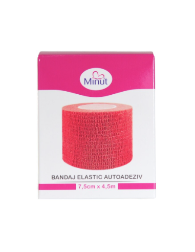 Bandaj elastic autoadeziv Minut – roșu 7,5 cm × 4,5 m